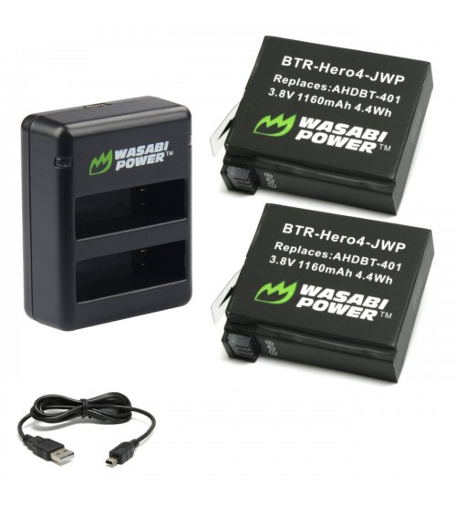 Wasabi Power Dual Charger with Two Batteries for GoPro HERO4